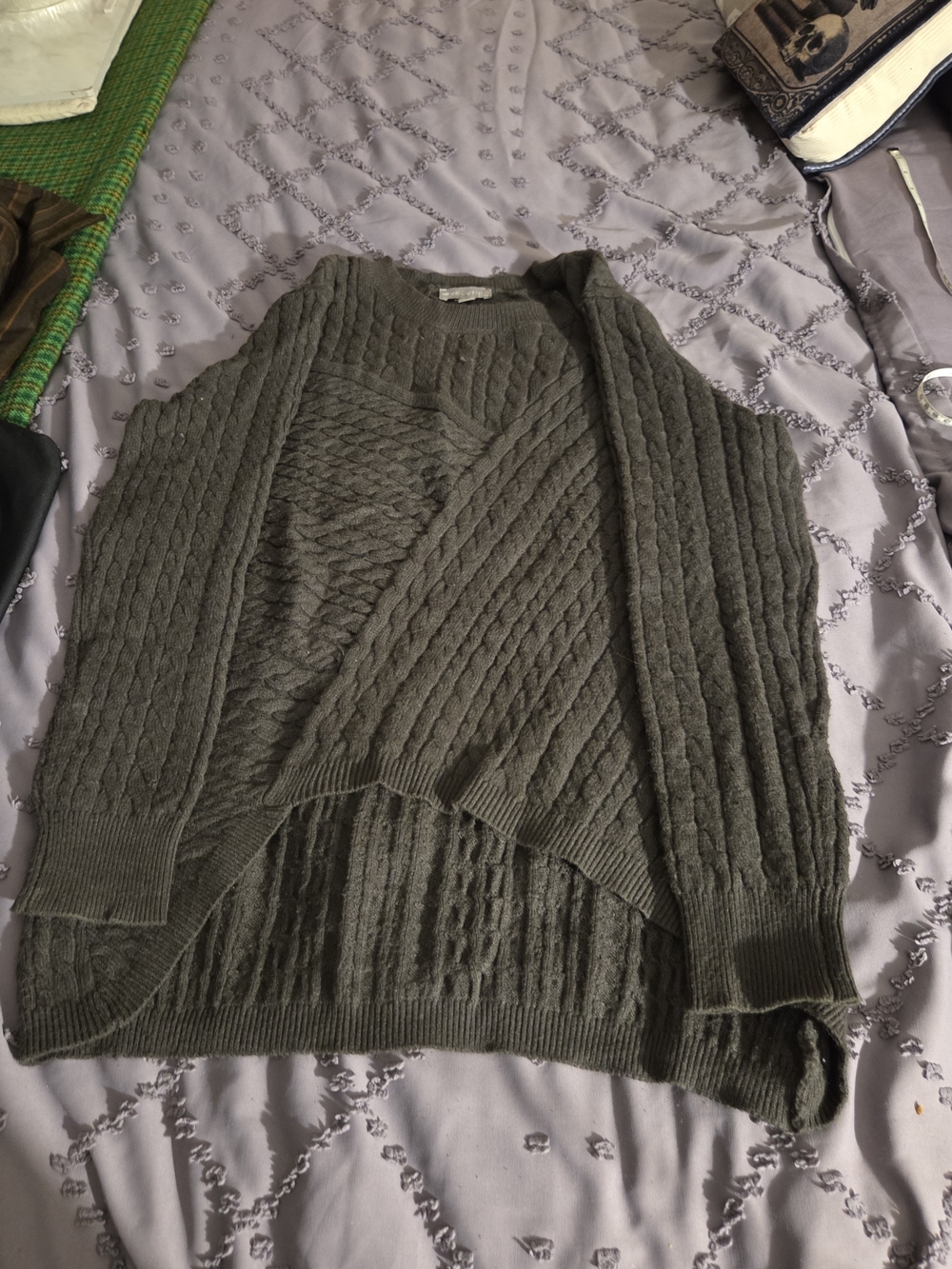 Olive Green Cable Knit Open-Front Women's Cardigan